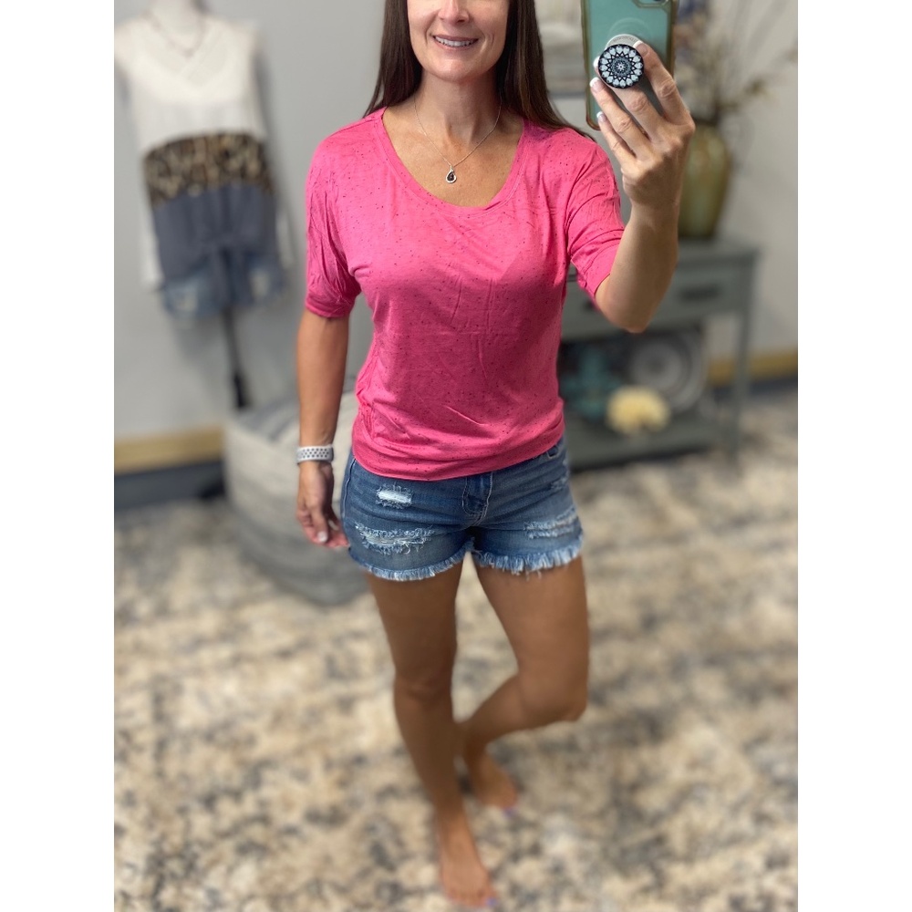 Dolman Wide Scoop Open Neck Batwing Specks Blouse Top Y2K Retro Pink 0098